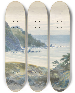 Triptych art skateboard deck of William Mathew Hodgkins Coast Near George Mcleans by William Mathew Hodgkins (1833-1898)