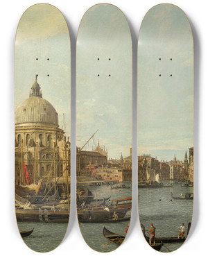 Triptych art skateboard deck of Canaletto Venice The Mouth Of The Grand Canal From The East by Canaletto (1697-1768)