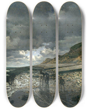 Triptych art skateboard deck of Claude Monet La Pointe De La Hve At Low Tide by Claude Monet (1840-1926)