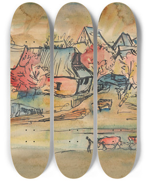 Triptych art skateboard deck of Arnold Peter Weiszkubnan Zskalie by Arnold Peter Weisz-Kubnan (1898-1944)