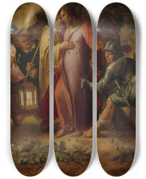 Triptych art skateboard deck of Peter Wtewael The Betrayal Of Christ by Peter Wtewael (1596-1660)