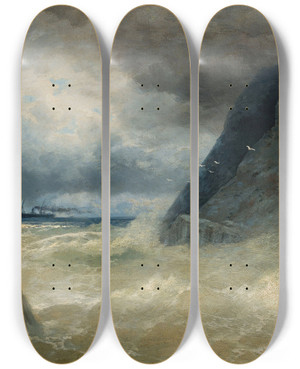 Triptych art skateboard deck of Ivan Konstantinovich Aivazovsky Sea_2 by Ivan Konstantinovich Aivazovsky (1817-1900)