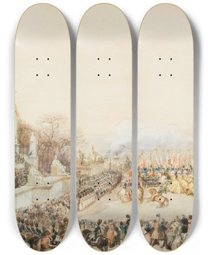 Triptych art skateboard deck of Eugne Lami The Translation Of The Ashes Of Napoleon by Eugene Lami (1800-1890)