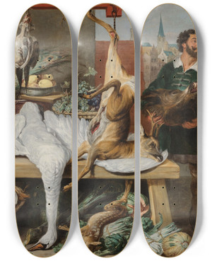 Triptych art skateboard deck of Frans Snyders Game Market_2 by Frans Snyders (1579-1657)