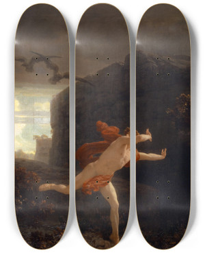 Triptych art skateboard deck of Charles Giron Pentheus Pursued By The Maenads by Charles Giron (1850-1914)