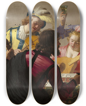 Triptych art skateboard deck of Gerard Van Honthorst The Concert by Gerard Van Honthorst (1592-1656)
