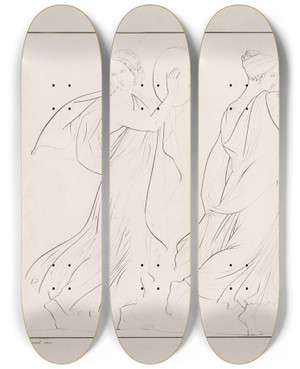 Triptych art skateboard deck of Edvard Sonne Fremstilling Med Dansende Kvinder_2 by Edvard Sonne