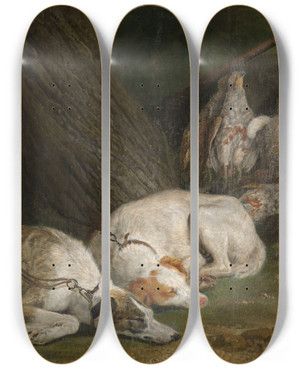 Triptych art skateboard deck of Joannes Fijt Two Greyhounds by Joannes Fijt (1609-1661)