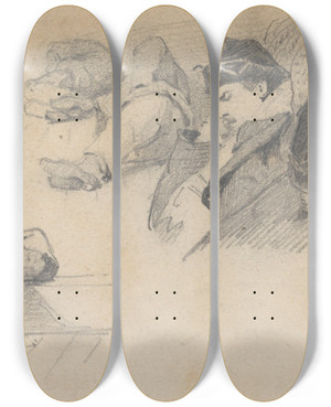 Triptych art skateboard deck of John Singer Sargent Men Sleeping On Deck Of Ship by John Singer Sargent (1856-1925)