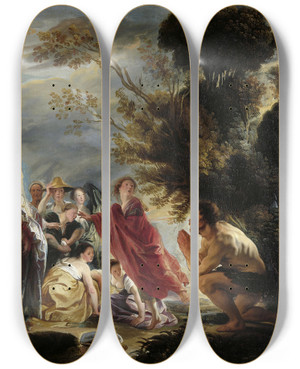 Triptych art skateboard deck of Jacob Jordaens The Meeting Of Odysseus And Nausicaa by Jacob Jordaens (1593-1678)