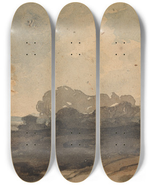 Triptych art skateboard deck of Thomas Sully Landscape With Trees And Windmill by Thomas Sully (1783-1872)