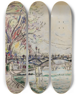 Triptych art skateboard deck of Paul Signac Pont Des Arts by Paul Signac (1863-1935)