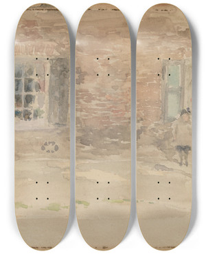 Triptych art skateboard deck of James Abbott Mcneill Whistler Village Shop Chelsea by James Abbott Mcneill Whistler (1834-1903)
