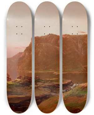 Triptych art skateboard deck of William Louis Sonntag View Of The Adirondacks by William Louis Sonntag (1822-1900)