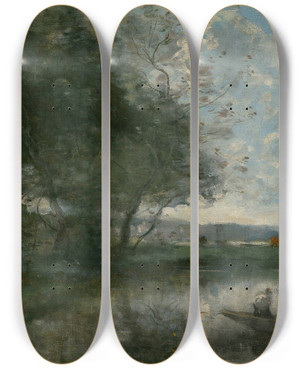 Triptych art skateboard deck of Jeanbaptistecamille Corot Landscape_1 by Jean-Baptiste-Camille Corot (1796-1875)