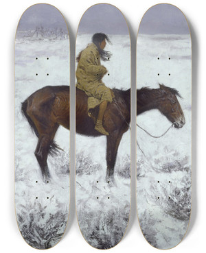 Triptych art skateboard deck of Frederic Remington The Herd Boy by Frederic Remington (1861-1909)
