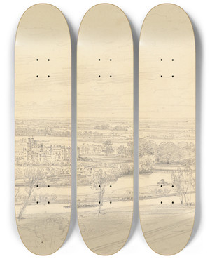 Triptych art skateboard deck of Henry Edridge View Of Eton From Windsor Castle by Henry Edridge (1769-1821)