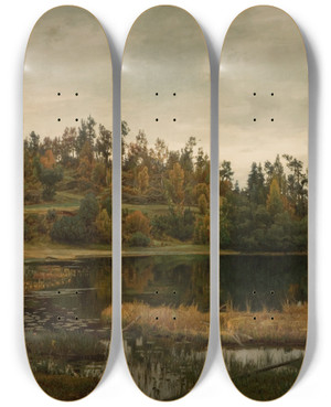 Triptych art skateboard deck of Amaldus Nielsen Ved Oklungen Porsgrund by Amaldus Nielsen (1838-1932)