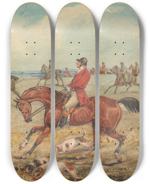 Triptych art skateboard deck of Henry Thomas Alken The Check What The Devil Do You Do Here by Henry Thomas Alken (1785-1851)
