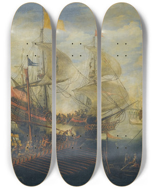 Triptych art skateboard deck of Andries Van Eertvelt A Naval Battle Between Turks And Christians by Andries Van Eertvelt (1590-1652)