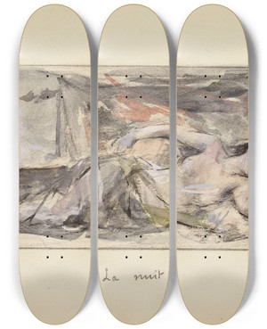 Triptych art skateboard deck of Lon Franois Comerre La Nuit by Leon Francois Comerre (1850-1916)