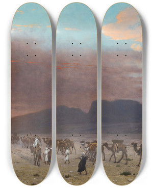 Triptych art skateboard deck of Jeanlon Grme Caravane Dans Le Desert by Jean-Lon Grme (1824-1904)