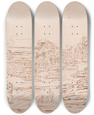 Triptych art skateboard deck of James Seymour Riders And Hounds In An Open Landscape by James Seymour (1697-1752)