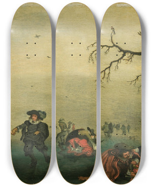 Triptych art skateboard deck of Adriaen Pietersz Van De Venne Ice Skaters by Adriaen Pietersz Van De Venne (1589-1662)