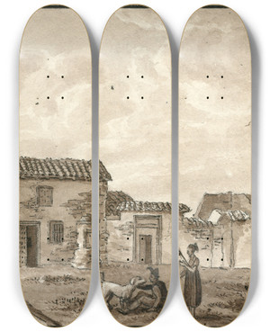 Triptych art skateboard deck of Otto Howen Een Landhuis In De Omgeving Van Madrid_2 by Otto Howen (1774-1848)