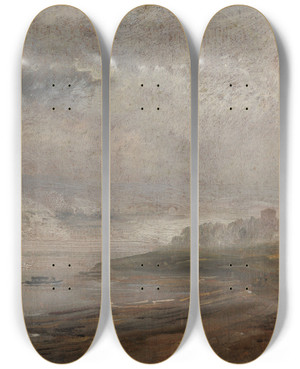 Triptych art skateboard deck of Johan Christian Dahl The Elbe On A Foggy Morning by Johan Christian Dahl (1788-1857)