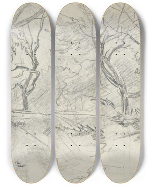 Triptych art skateboard deck of Anton Burger Forest Section by Anton Burger (1824-1905)