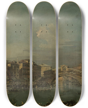 Triptych art skateboard deck of Francesco Guardi Regatta On The Grand Canal Near The Rialto Bridge Venice by Francesco Guardi (1712-1793) Triptych art skateboard deck of Francesco Guardi Regatta On The Grand Canal Near The Rialto Bridge Venice by Francesco Guardi (1712-1793)