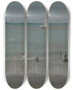 Triptych art skateboard deck of James Abbott Mcneill Whistler Coast Scene Bathers by James Abbott Mcneill Whistler (1834-1903)