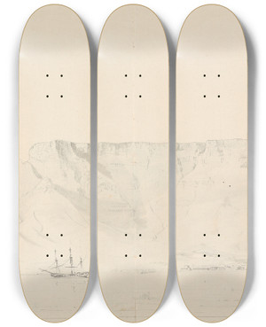Triptych art skateboard deck of Samuel Davis Shipping Scene With Table Mountain In Background by Samuel Davis (1757-1819)