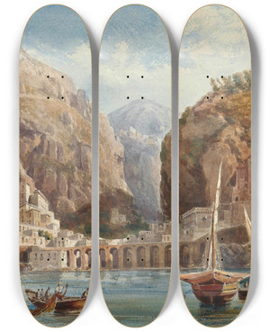 Triptych art skateboard deck of Giovanni Giordano Lanza Fishing At Atrani On The Amalfi Coast by Giovanni Giordano Lanza (1827-1889) Triptych art skateboard deck of Giovanni Giordano Lanza Fishing At Atrani On The Amalfi Coast by Giovanni Giordano Lanza (1827-1889)