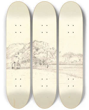 Triptych art skateboard deck of George Richmond Landscape At Margate by George Richmond (1809-1896)