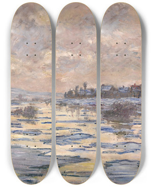 Triptych art skateboard deck of Claude Monet La Seine Lavacourt Dbcle by Claude Monet (1840-1926)