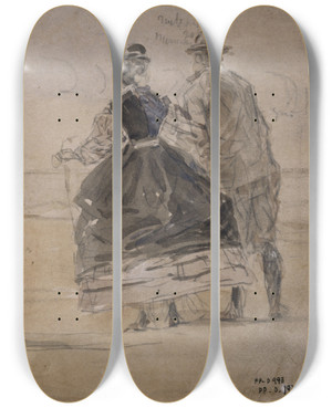 Triptych art skateboard deck of Eugne Boudin Groupe Au Bord De La Mer by Eugene Boudin (1824-1898)