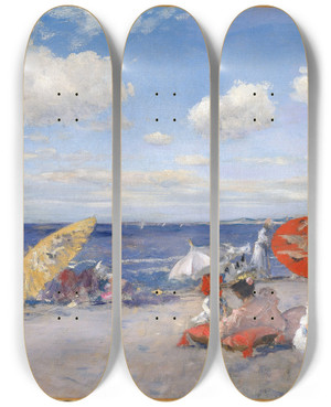 Triptych art skateboard deck of William Merritt Chase At The Seaside by William Merritt Chase (1849-1916)