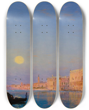Triptych art skateboard deck of Flix Ziem Gondole Devant Le Grand Bassin Venise by Felix Ziem (1821-1911)