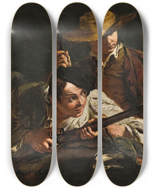 Triptych art skateboard deck of Workshop Of Giovanni Battista Piazzetta Young Hunters With A Dog by Workshop Of Giovanni Battista Piazzetta (1682-1754)