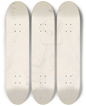 Triptych art skateboard deck of Adolph Tidemand Figure Studies_1 by Adolph Tidemand (1814-1876)