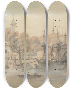 Triptych art skateboard deck of Thomas Hearne The Tower Of London by Thomas Hearne (1744-1817)