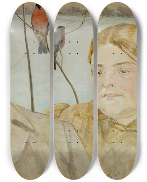 Triptych art skateboard deck of Jacek Malczewski Portrait Of Wacaw Karczewski And Helena Karczewska by Jacek Malczewski (1854-1929)