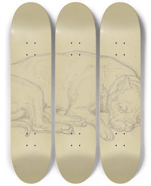 Triptych art skateboard deck of Ferdinand Fellner Sleeping Dog by Ferdinand Fellner (1799-1859)