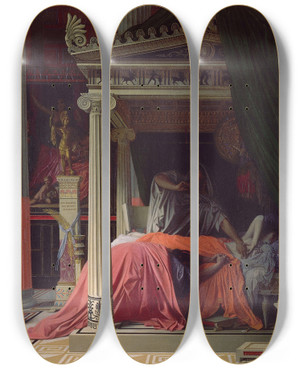 Triptych art skateboard deck of Jean Auguste Dominique Ingres Antiochus And Stratonice by Jean Auguste Dominique Ingres (1780-1867)