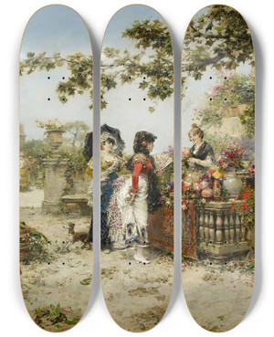 Triptych art skateboard deck of Jos Benlliure Y Gil The Flower Market by Jose Benlliure Gil (1855-1937)
