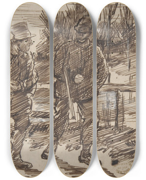 Triptych art skateboard deck of Charles Samuel Keene Anticipation by Charles Samuel Keene (1823-1891)