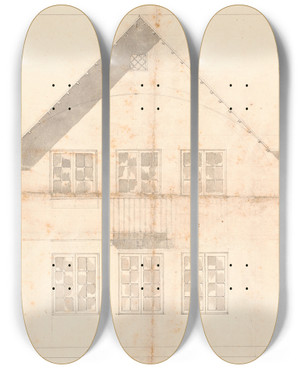 Triptych art skateboard deck of Nicolai Abildgaard Spurveskjuls Facade by Nicolai Abildgaard (1743-1809)