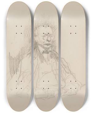Triptych art skateboard deck of Georges Hugo Homme Assis Portant Un Binocle by Georges Hugo (1868-1925)